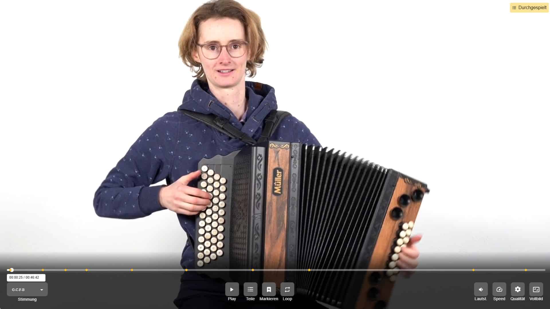 Harmonika online lernen mit dem Quetschn Academy Lernvideoplayer